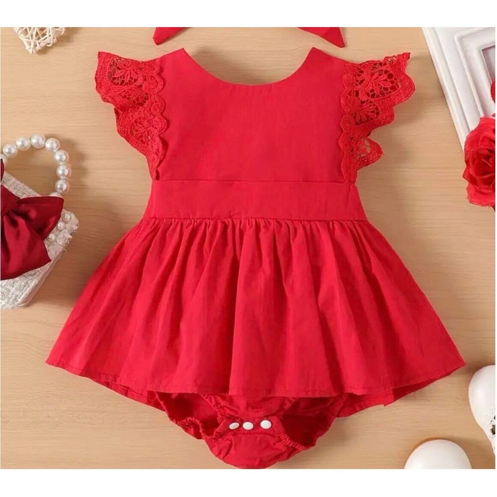 Baby Girl Red Romper with Bow and Lace details 12-18 Months